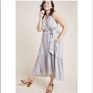 Anthropology Gray Snakeskin Halter Neckline Crossover Midi Summer dress Sz 20W